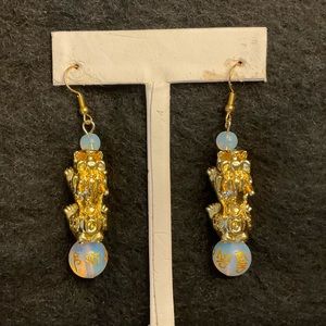PI XIU FUNG SHUI EARRINGS OPALITE BEADS